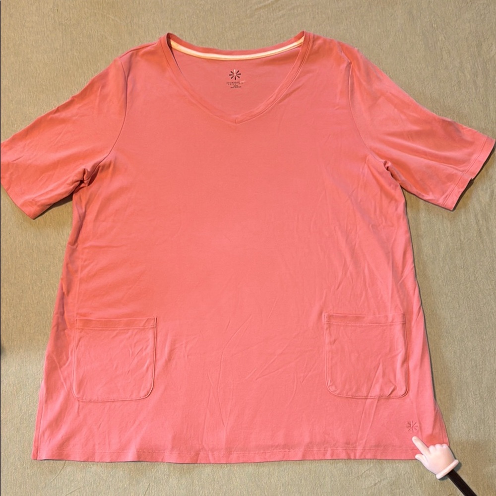 IsaacMizarahiLive! QVC Pima Cotton XL v-neck tunic w/ pockets Fresh Coral EUC